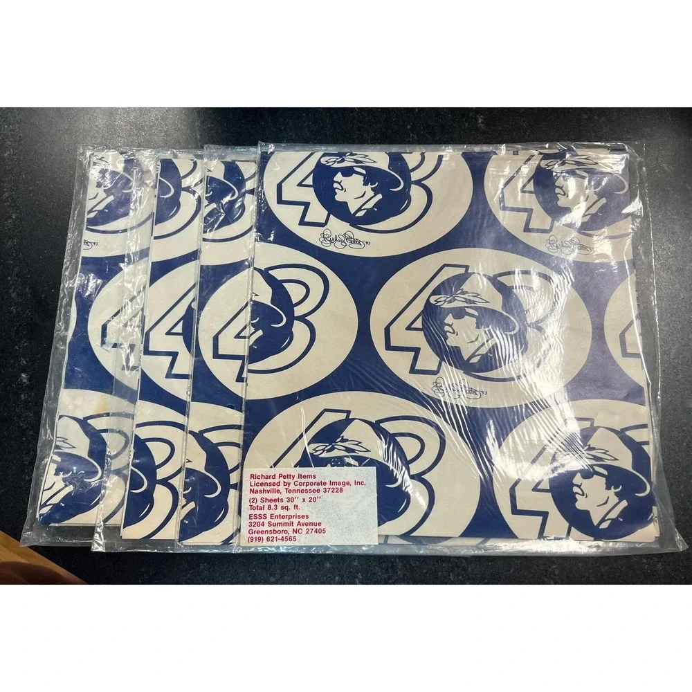 Vtg NOS Richard Petty Blue‎ & White Wrapping Paper Lot Of 4 (2) Sheets 30